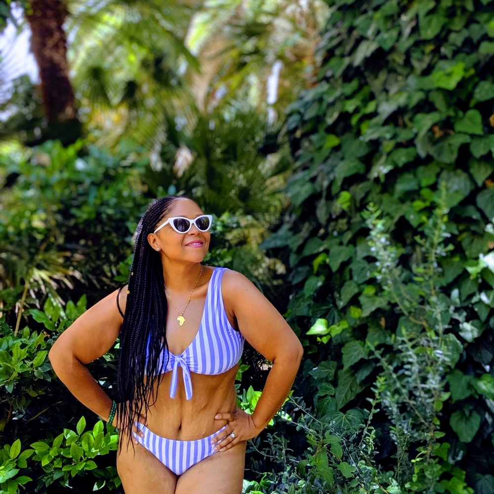 Blue striped bikini
